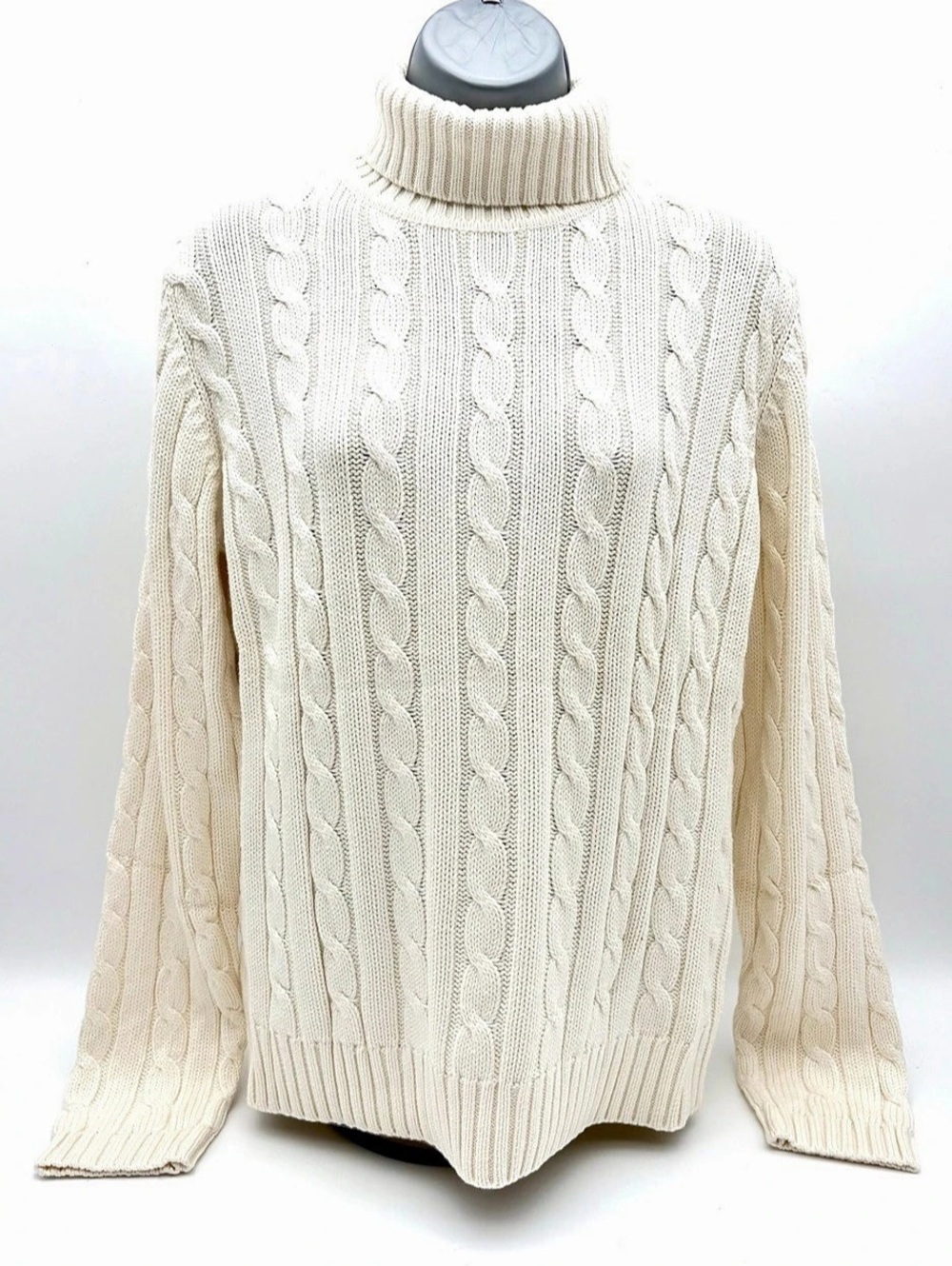 NWT Denim & Co. Cream Chunky Cable Knit Turtleneck Sweater - M